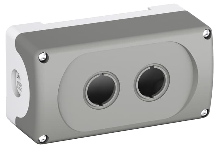 ABB Controls Pushbutton Enclosure; 5.55" x 2.93" x 2.38"; Plastic; Solid w/ 2 22mm Holes; Screw Connection; NEMA 4X
